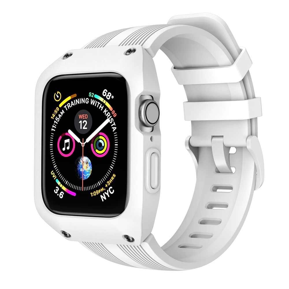 42 мм, 38 мм, ремешок для Apple Watch 5, 4, 44 мм, 40 мм, силиконовый ремешок, браслет для iWatch серии 3, 2 в 1, чехол для часов, аксессуары - Цвет ремешка: White