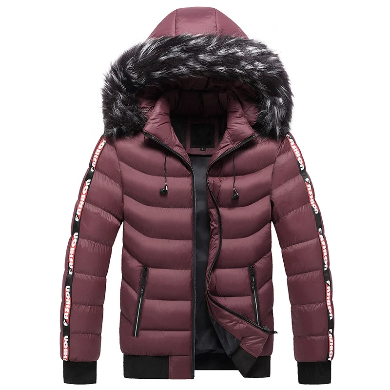 Winter Jacket Men Brand Fur Collar Thick Warm Cotton Solid Outdoor Casual Windbreaker Down Jacket Hooded Parka Mens Coat Outwear