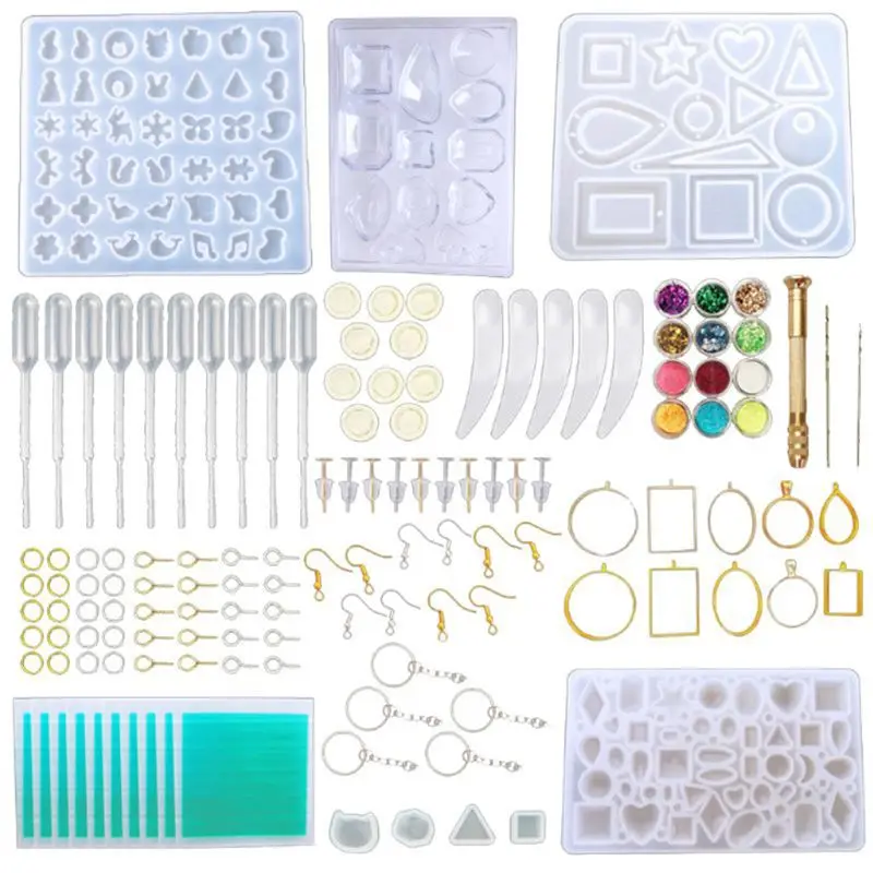 

Silicone Resin Jewelry Casting Mold Tools Set Metal Frame Kits Stud Earrings Eye Screw Pins Mould Pendant Making DIY Crafts