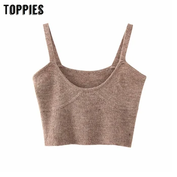 

sexy knitting camisoles tops women sleevless cropped tops casual slim t-shirts 2020 woman clothing