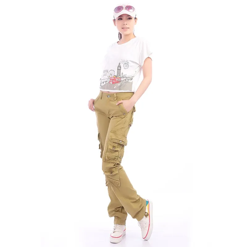 Женские повседневные хлопковые брюки карго армейского зеленого цвета свободные