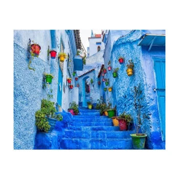 

Acrylic Paint By Numbers for Adults Blue Town Oil Painting By Numbers on Canvas Frameless Diy Home Decor