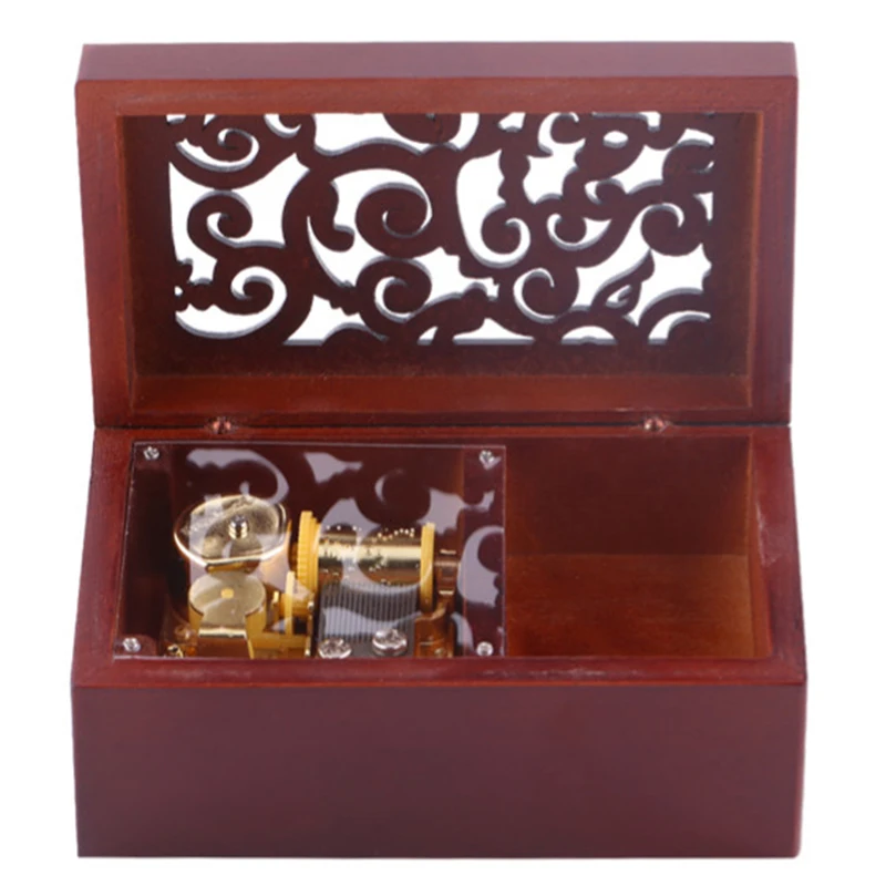 HLZS-Vintage Pine Hollow 18 Note Wind Up Musical Box Jewel Crafts Clockwork Type Music Box Hand Cranked Music Box
