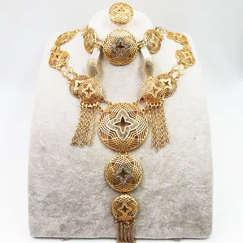 

2020 Bridal Gift Nigerian Wedding African Beads Jewelry Set Brand Woman Fashion Dubai Gold Color Jewelry Set Wholesale Design