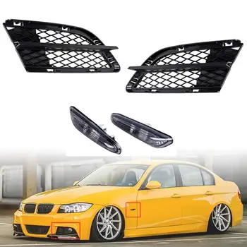

Front Black Bumper Lower Fog Light Grille Mesh Grill Compatible and Matching LED Turn Signal Side Marker Light Covers for 08-11