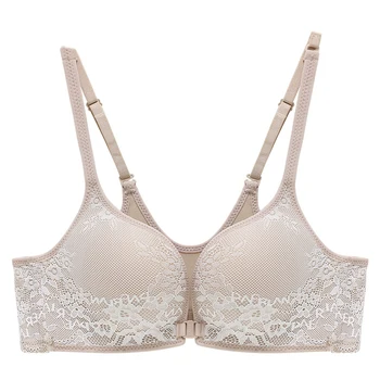 

E lovegirl Beautiful Back Vest Style Lingerie Sexy Lace Front Buckle No Steel Ring Lace Edge Bra Small Chest Gathered Thick Bra