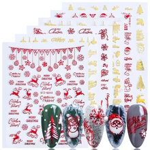 1 шт. красное золото ползунки 3D рождественские наклейки для ногтей со снежинками и рисунком оленя Олени Санта-Клауса с буквенным принтом Манишки зимние нейл-арта украшения SASTZG041-049