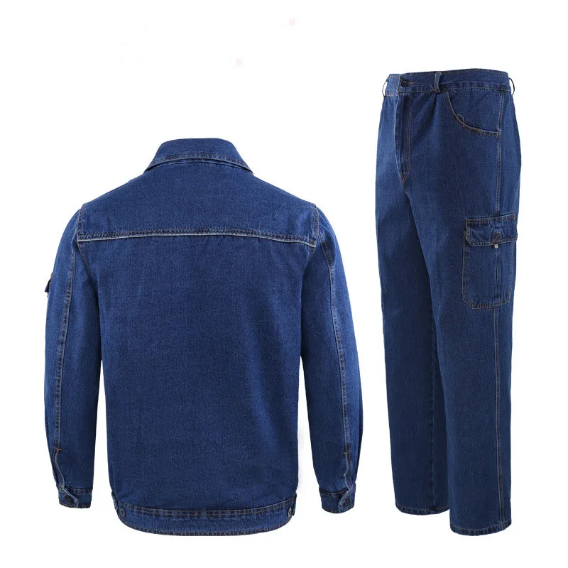New Men Uniform Jeans Sets Clothing Long Sleeve Jacket Slim Cowboy Two Pieces Breathable Male Wear Resistant Denim Suits 5XL 2