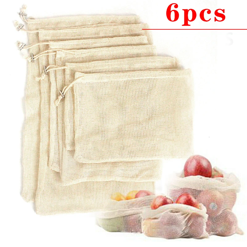 6 шт набор односторонних Drawstring сетчатые мешки для фруктов и овощей, держатель мешка