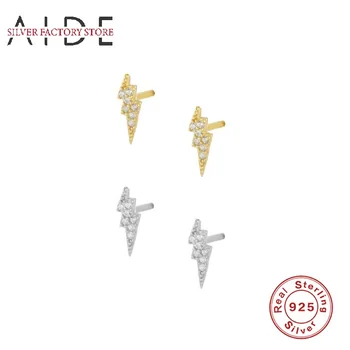

AIDE 925 Sterling Silver Stud Earrings for Women Simple Zircon Lightning Earrings Female Fashion Minimalist Jewelry kolczyki