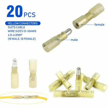 

20Pcs Insulated Heat Shrink Wire Crimp Connectors Male&Female Crimp Bullet Terminals Electrical Wire Splice terminals 12-10AWG
