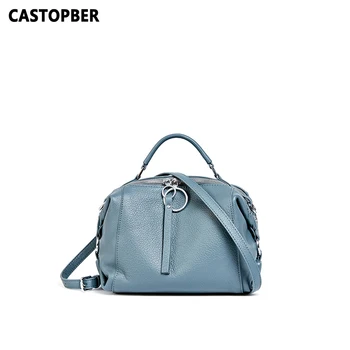 

Fashion Women's Leather Boston Bag Ladies Shoulder Handbags Cow Genuine Leather Designer Shoulder Tote Bags With 2 Strap Famous