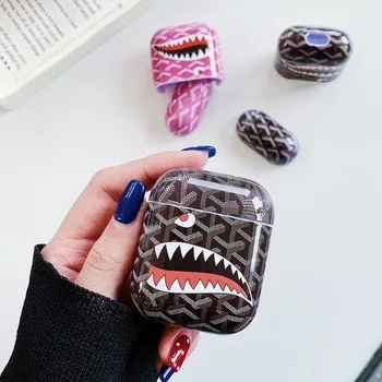 

Fashion Brand Big Mouth Shark Luxury Hard for Apple Airpods 1/2 Shockproof Cover Wireless Bluetooth Earphone Protective Case