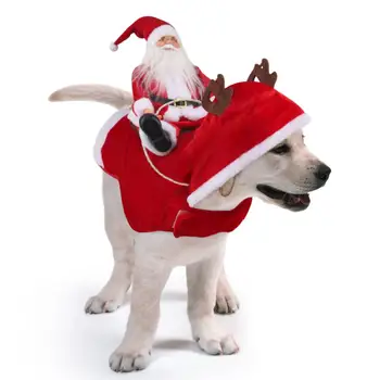 

Funny Pet Dog Costume Santa Claus Riding a deer Suit Christmas Cat Clothes for Dogs Clothing Outfit Pets Dog Clothes Party Suit