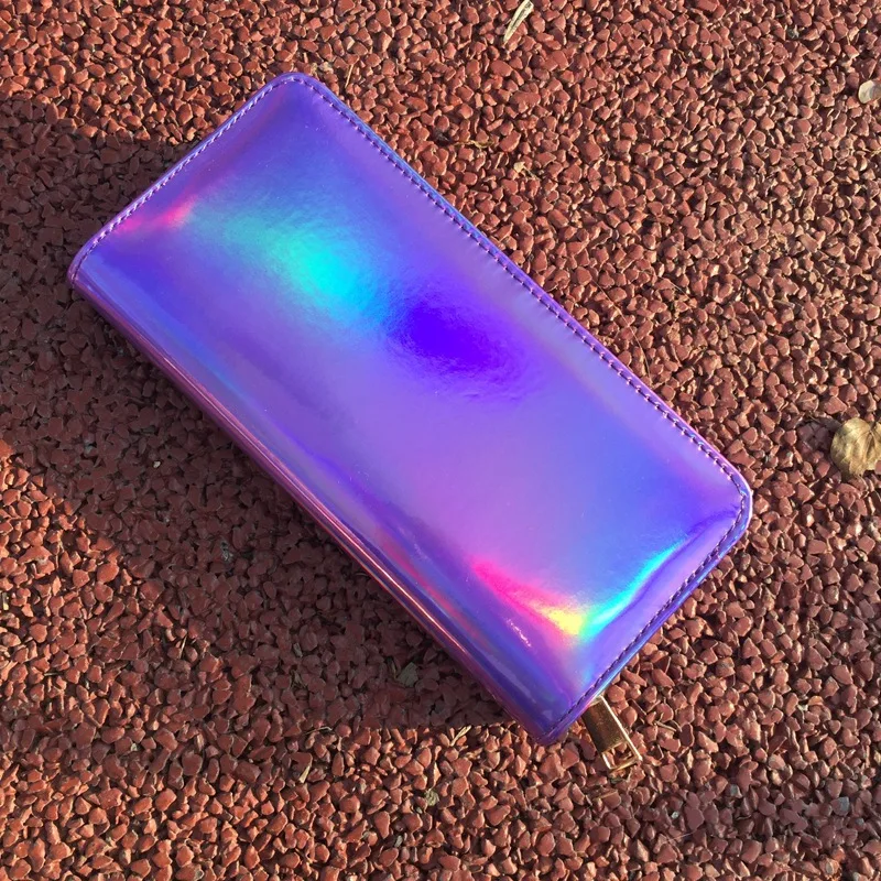 Hologram Silver Zipper Clutch Wallet Women Long Wallets Money Purse Female Slim Wallet Organizer Card Holder Phone Coin Purse