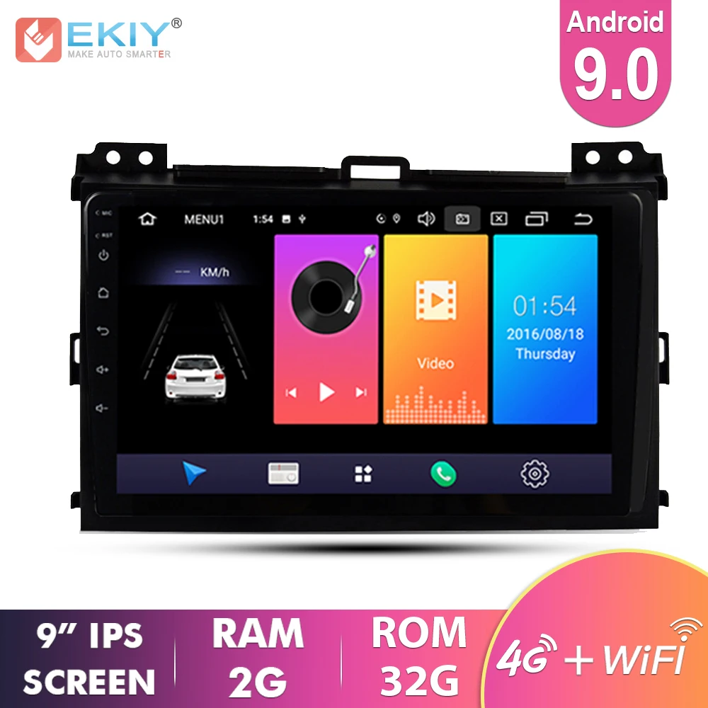 EKIY 9' IPS Android 9.0 Car Multimedia Auto Radio For Toyota Land Cruiser Prado 120 2004-2009 GPS Navi Navigation Stereo Player