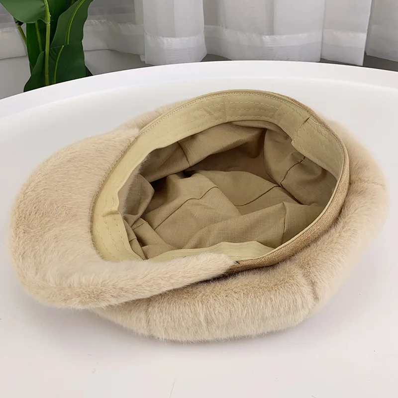 Новые женские шапки, толстые теплые зимние шапки, женские норковые бархатные Восьмиугольные шляпы, Лоскутные Шапки newsboy-85