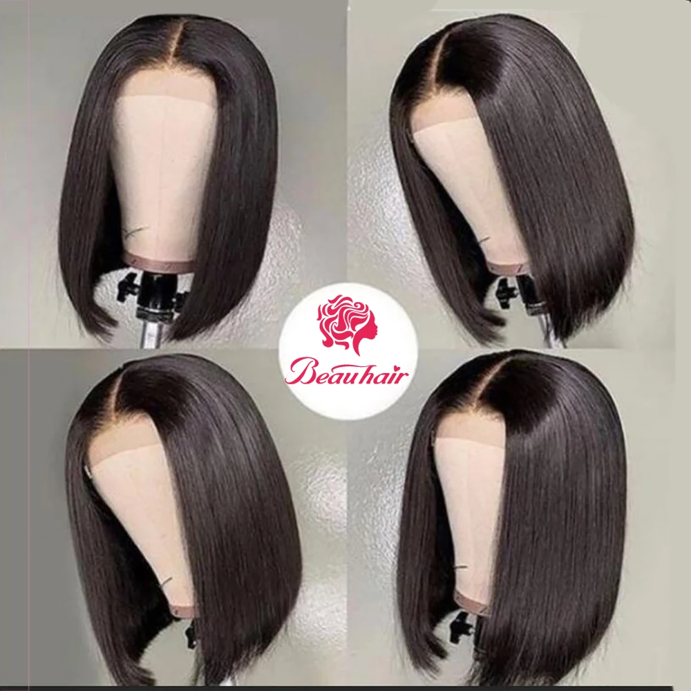 Brazilian Human Hair Wigs 13x5 Deep MiddlePart Lace Front Human Hair Wig Brazilian Straight Bob Wig Natural color 613 Blond Hair