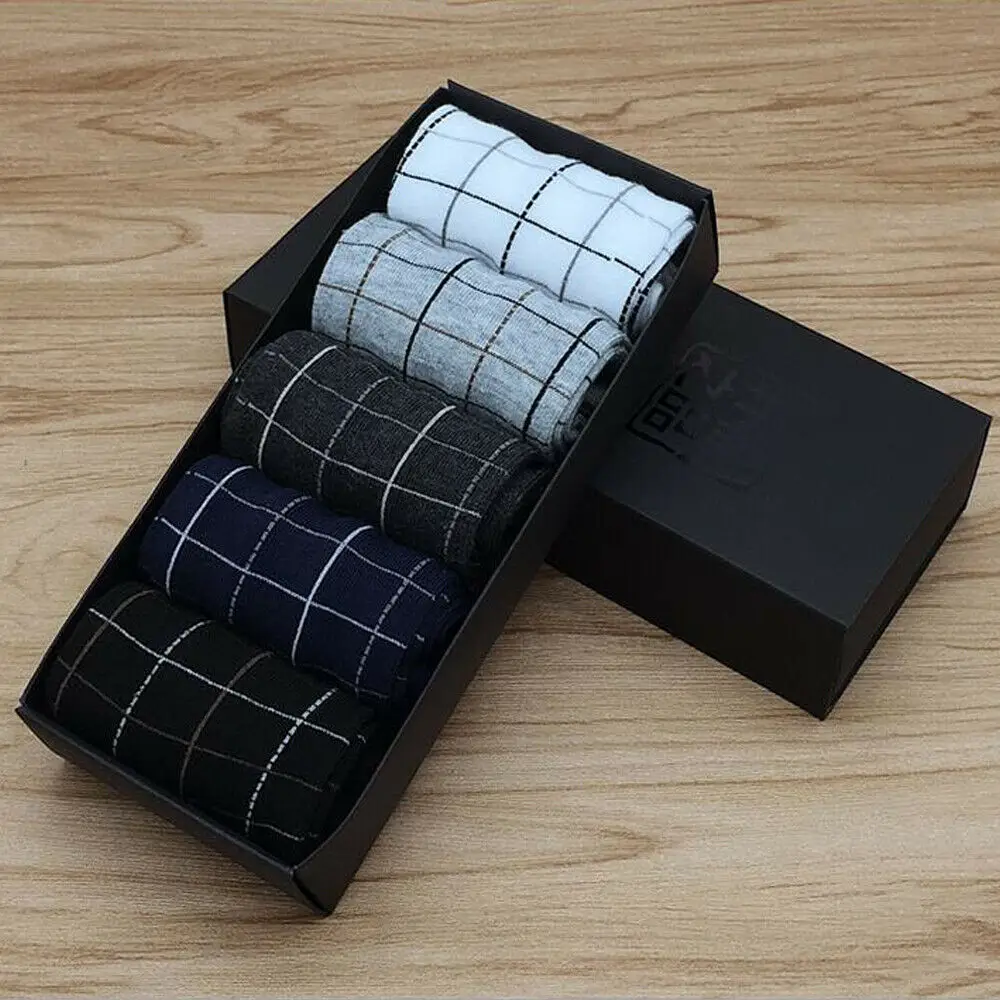 A Plaid Мужские 5 пар дизайнерских носков темно-цветные хлопковые Модные полосатые спортивные удобный мягкий хлопок лодыжки Дышащие носки - Цвет: A Plaid