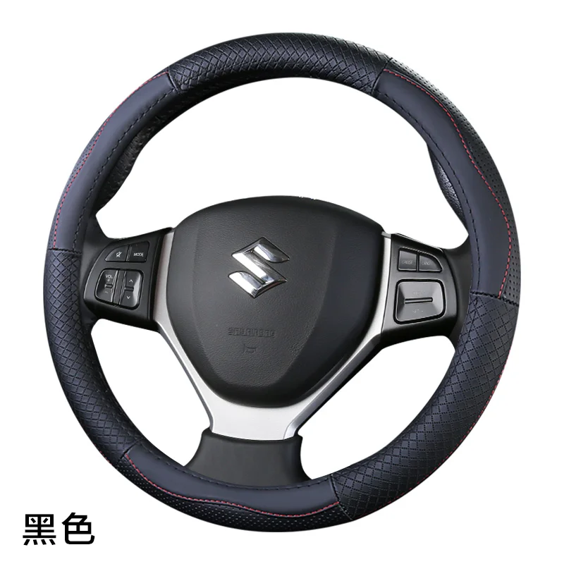 Топ Слои кожаный руль охватывает Для Suzuki Alivio/Ciaz Baleno Celerio Jimny SX4 S-Cross Grand Vitara Aerio Kizashi Liana - Название цвета: A black
