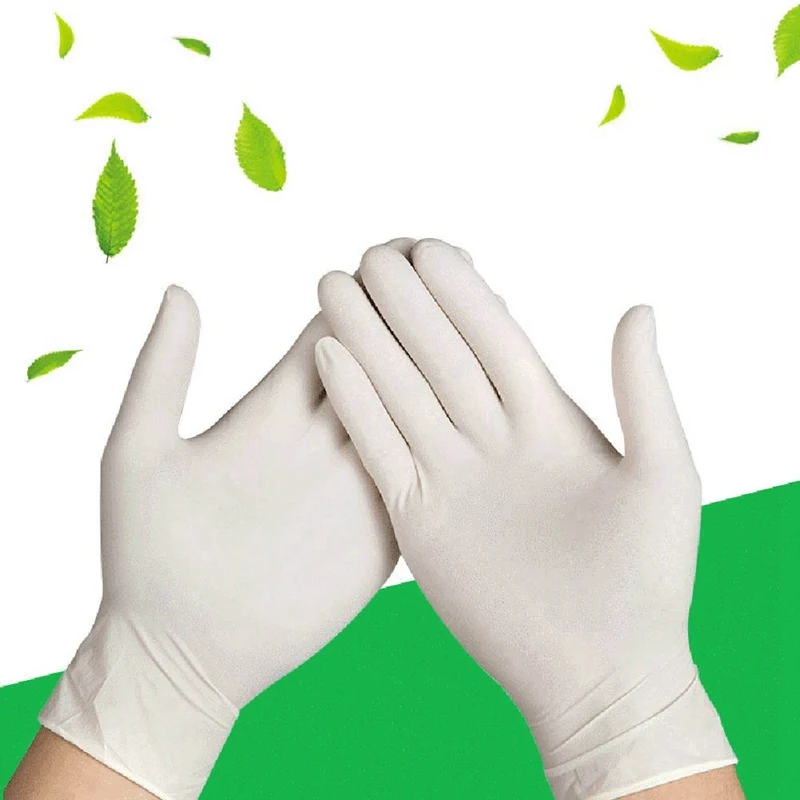 

50pcs Disposable Non-Slip Acid and Alkali Laboratory Kitchen Latex Gloves Household Cleaning Products Latex Gloves White