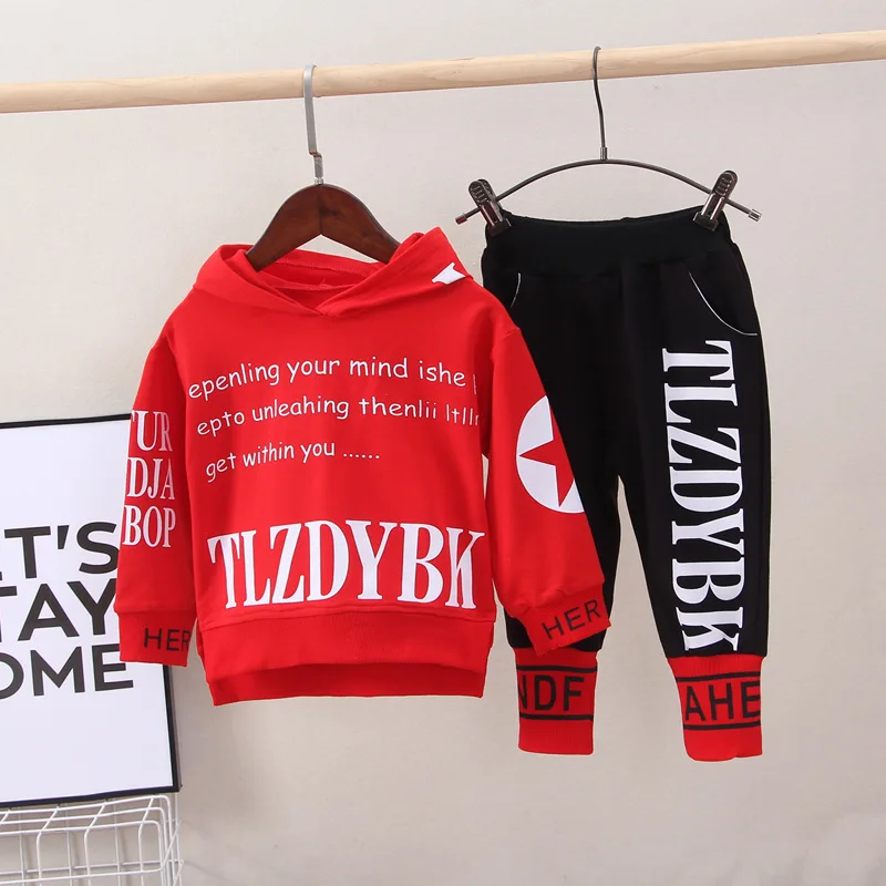 Spring Autumn Baby Boys Girls Cotton Clothes Children Letter Hooded Pants 2Pcs/Sets Infant Kid Fashion Toddler Casual Tracksuits