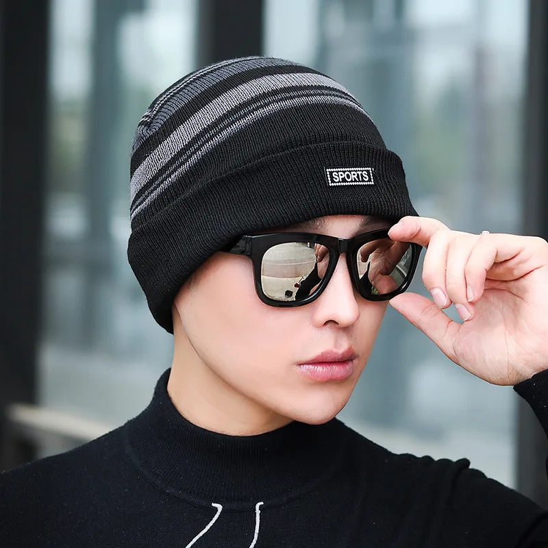 Зимние шапки оптом для мужчин бини вязанные шапочки Skullies Beanies - Цвет: 1