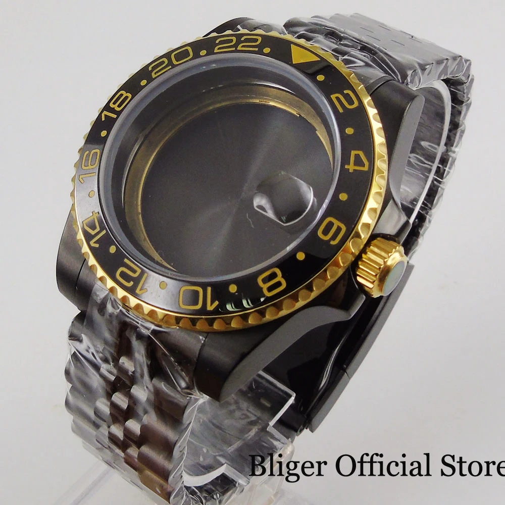 

BLIGER Black Watch Case Fit ETA 2836 MIYOTA 8215 Movement with Sapphire Glass+ Jubilee Band