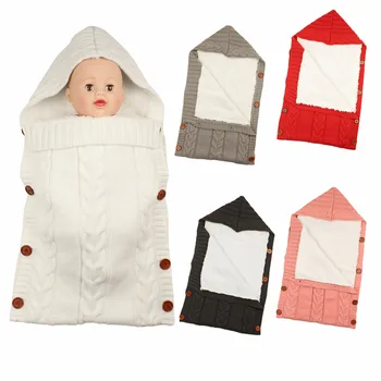 

Thicken Newborn Baby Stroller Wrap Sleeping Bags Winter Warm Blanket Knitting Swaddle Wrap Toddler Buttons Lovely Sleeping Bags
