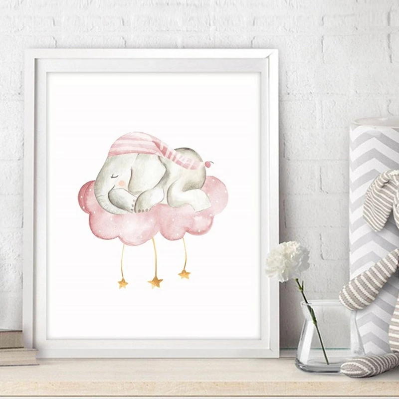 Sleeping Elephant Prints Kids Room Decor