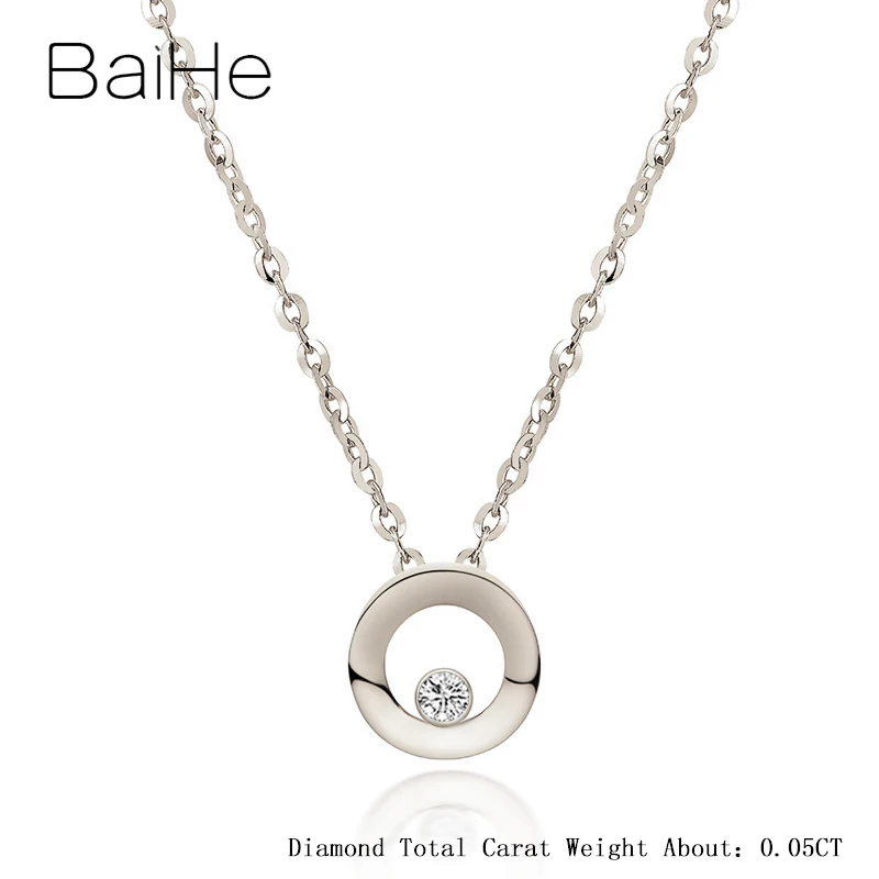 0.05CT White Gold BAIHE Solid 18K розовое золото Сертифицированный 0.03CT/0.05CT/0.10CT натуральный бриллиант женские модные ювелирные изделия Подарочные ожерелья - Цвет камня: 0.05CT White Gold