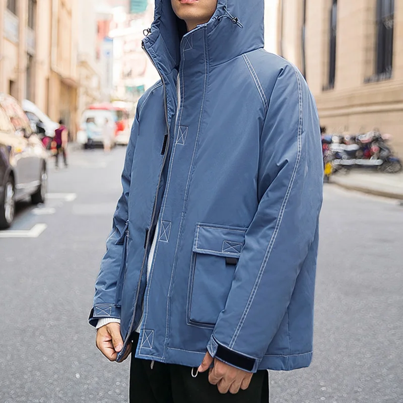 New Winter Down Jacket White Duck Down Hooded Line Loose Cotton Coat Tooling Jacket B1012 G