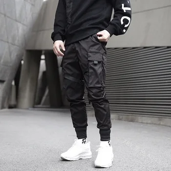 

Men Ribbons Color Block Camouflage Pocket Cargo Pants 2019 Harem Joggers Harajuku Sweat Pant Hip Hop Trousers Fashion New SA-8