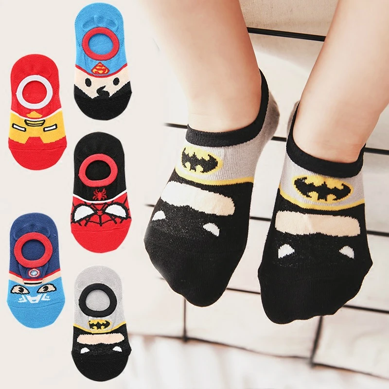 F05218 for summer 5 Pairs Baby Boys Girls Short Socks Summer Thin Breathable Cotton Socks American Hero Avengers Cartoon Batman Iron Man Superman - Цвет: F05218 for summer