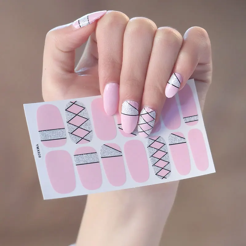 Корейская мода наклейки для ногтей полное покрытие Обертывания украшения DIY маникюр Solider винил для ногтей Клей красота Предварительно Разработанный - Цвет: YMX020