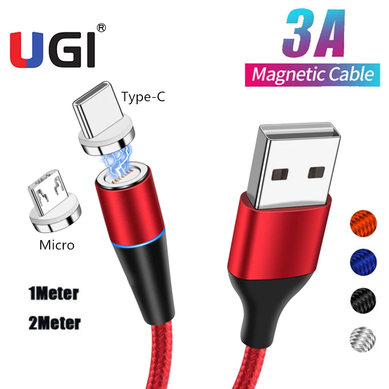 Магнитный кабель UGI 3A 1 м 2 быстрая зарядка Micro USB Тип C зарядное устройство
