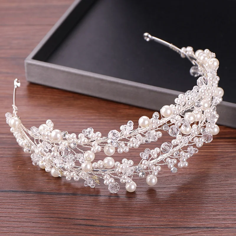 Jewelry Accessories Hair Accessory Hair Headdress Bridal Headwear Hair Band Crown White Pearl Bridal Hairbands Tiaras Wedding Crown Headband For Bride Hair Jewelry Pearl Wedding Hair Accessories Headwear