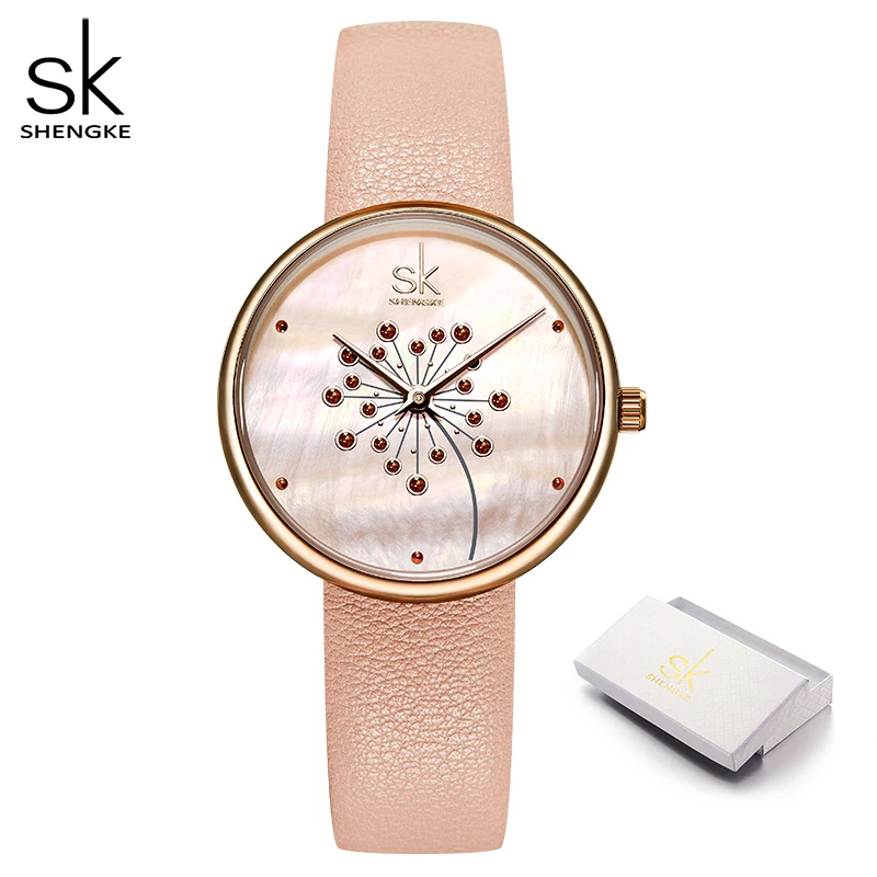 Pink Shengke новые часы для женщин лучший бренд класса люкс кварцевые часы водонепроницаемый кожаный ремешок Часы Модные женские элегантные наручные часы для девочек - Цвет: Pink