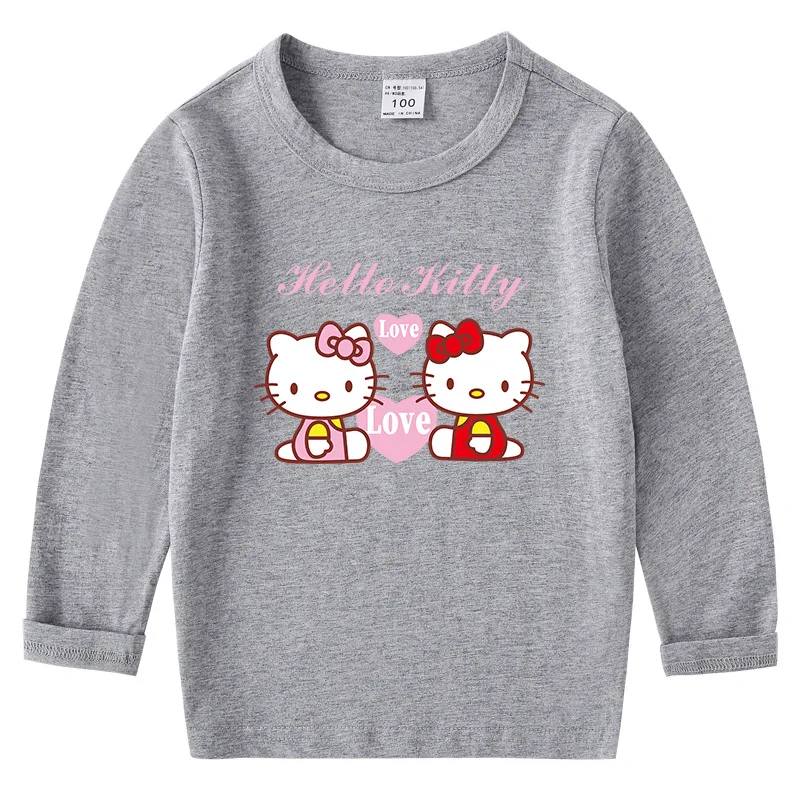 thumbnail image 1 of Hello Kitty camiseta de Color sólido para niños primavera otoño nueva camisa de cuello redondo para niños y niñas Camisa de manga larga de algodón para bebés, 1 of 4
