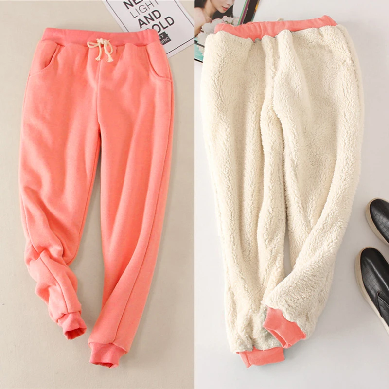 

Women Pants Winter Warm Lambskin Cashmere Pants Women Solid Casual Trousers Female Thick Pant Sweatpants Loose Pants