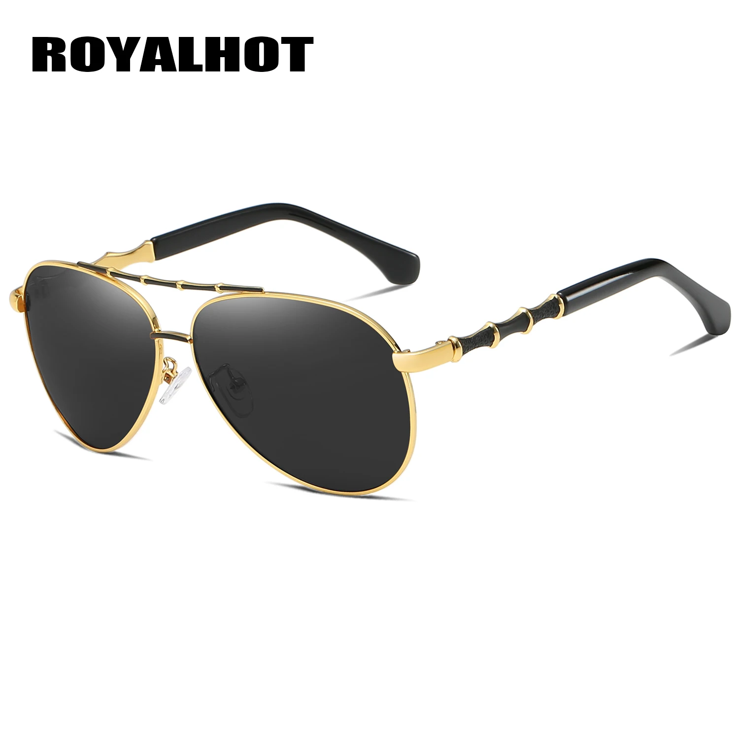 RoyalHot Men Women Polarized Alloy Fashion Oval Frame Sunglasses Driving Sun Glasses Shades Oculos masculino Male 900141 - Цвет линз: Gold grey