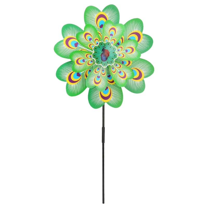 Larger Double Layer Peacock Windmill Wind Spinner Kids Toy Yard Garden Decor Y4UD