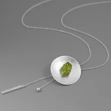 INATURE 925 серебро натуральный зеленый камень кулон ожерелье с удлиненной цепью для женщин ювелирные изделия подарки