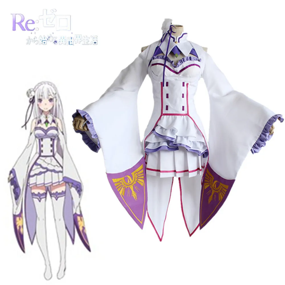 Женский карнавальный костюм Re:Zero kara Hajimeru Isekai Seikatsu Emilia нарядное платье + головной