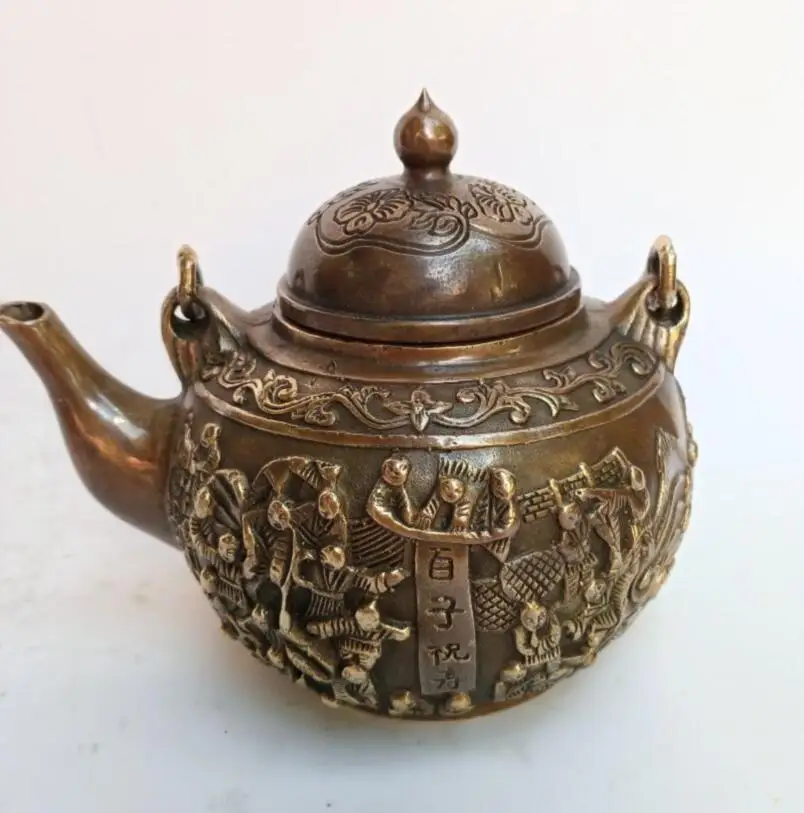 

China brass hundred children teapot crafts statue