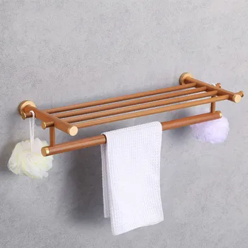 

Bathroom Towel Racks Wood Bath Towel Holder Wall Mounted Nail Punched Towel Rack Bath Towel Holder Gold Aluminum Base 50-60cm
