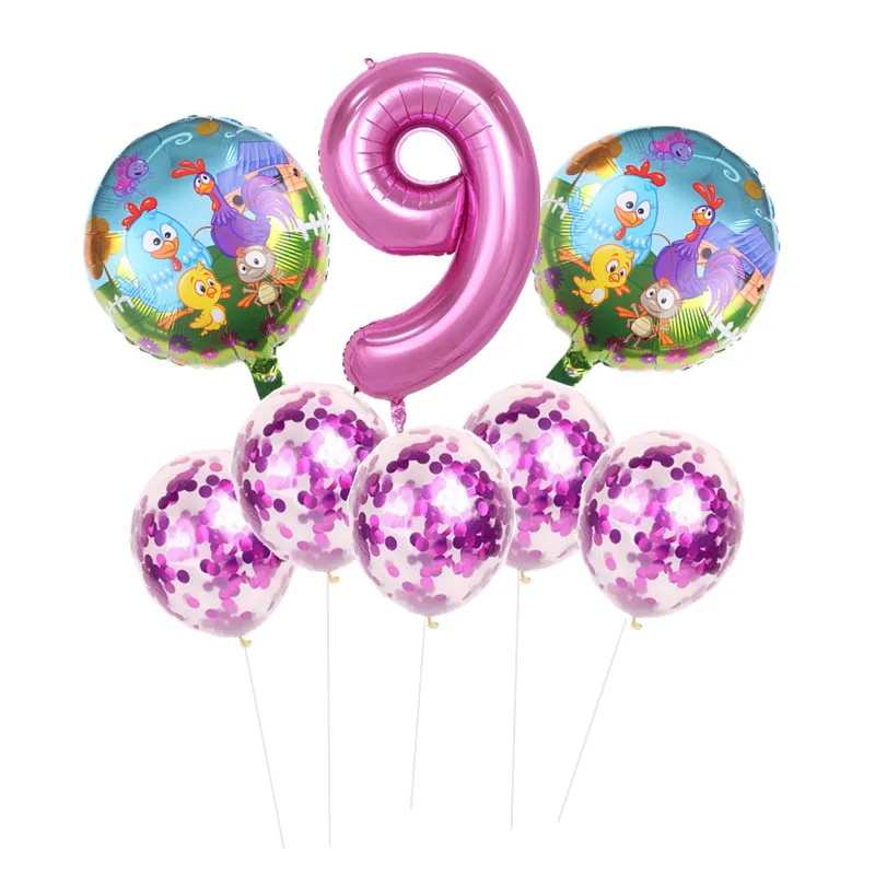8pcs 8 шт./лот, вечерние воздушные шары с животными на ферме, 32 дюйма, розовые воздушные шары с цифрами, Детские вечерние воздушные шары на 1 день рождения, детские игрушки - Цвет: 8pcs