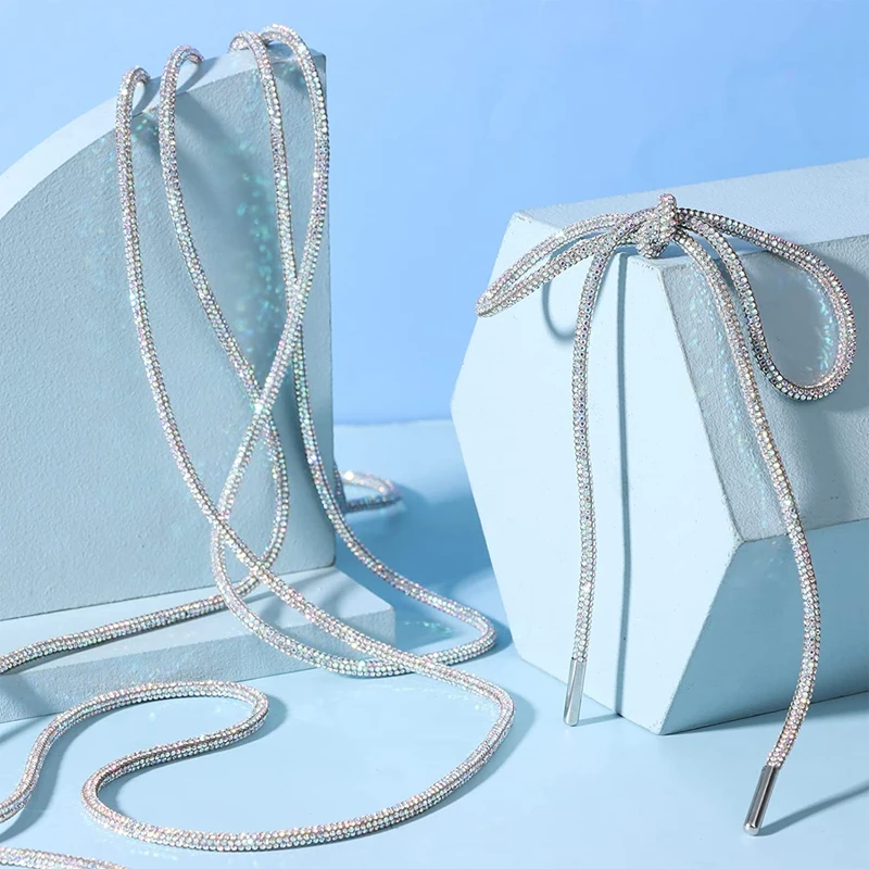 1 Paar glitzernde Schnürsenkel mit Strasssteinen, Diamant-Schnürsenkel, glänzende runde Schnürsenkel für Sneaker und Hoodies – Detail 7