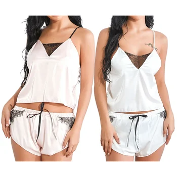 

Sexy Lingeries For Women Sleepwear New Strapless Lace Shorts Solid Color Underwear Female 2PC Pajamas Set