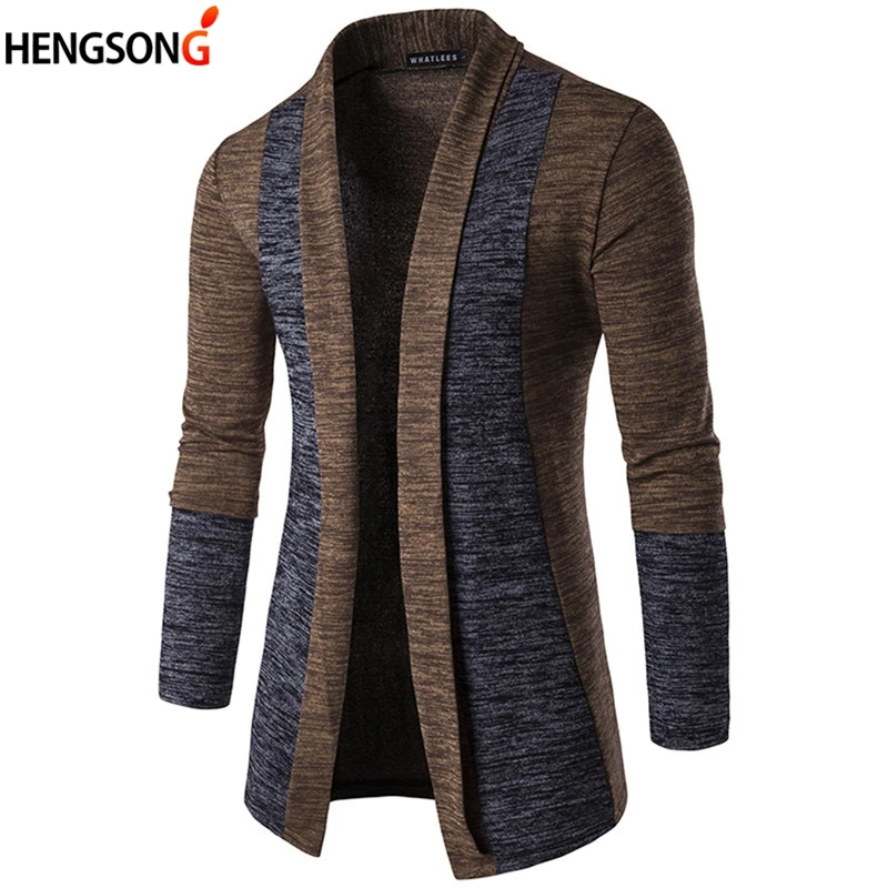 2020 nuevo otoño Sweater tejido para hombre abrigo largo Patchwork moda tejer Chaqueta de punto de corte Slim Casual hombres prendas de vestir abierto Chaqueta Hombre